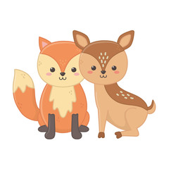 little cute deer and fox cartoon animals