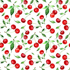 Seamless watercolor pattern of cherries