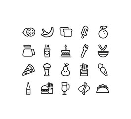 Food and drinks icon set pack vector design