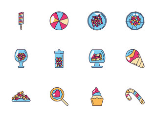 sweet dessert jar candy and pastry icons set