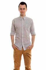 Fototapeta premium Portrait of young handsome man in smart casual clothing