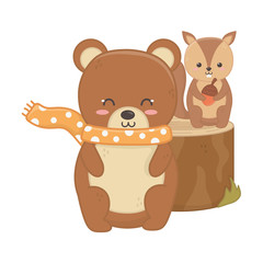 cute bear and squirrel animal forest hello autumn