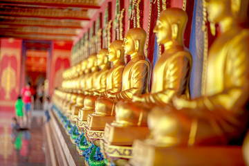 The beautiful sculpture background of, Wat Bang Thong, surrounded by trees, has a large area, is a religious tourist attraction in Krabi, with tourists always visiting, Thailand