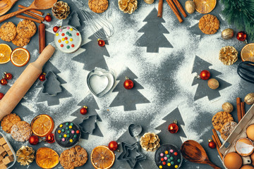 Beautiful composition of Christmas sweets with decorations