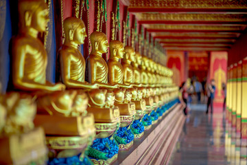 The beautiful sculpture background of, Wat Bang Thong, surrounded by trees, has a large area, is a religious tourist attraction in Krabi, with tourists always visiting, Thailand