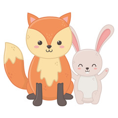 funny little cute fox and rabbit animals