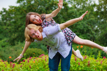 Couple having fun together outdoor.