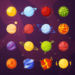 Planets in outer space cartoon vector illustrations set