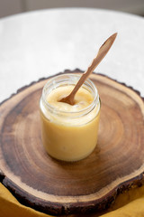 Vegan coconut condensed milk in jar