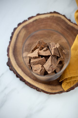 Chocolate Shavings. Raw cacao mass