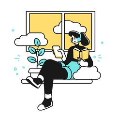 Online Education Courses Concept illustration. Smiling student satisfied with learning during online courses using smartphone. Outline vector Style.