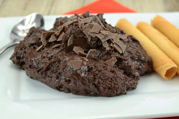 dark chocolate mousse with chocolate shavings
