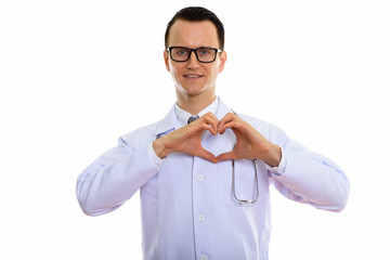 Portrait of young handsome man doctor with eyeglasses
