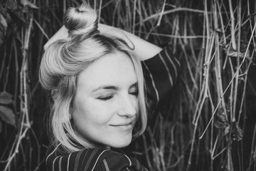 young beautiful blonde in a red dress