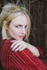 young beautiful blonde in a red dress