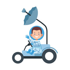 happy astronaut in a spacial car icon