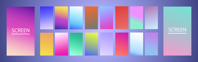 Fototapeta premium Vector EPS 10 Gradient Set. Different colors. Modern Smartphone screen, mobile app Template. Design for Wallpaper, background, banner, flyer, Social media post. 