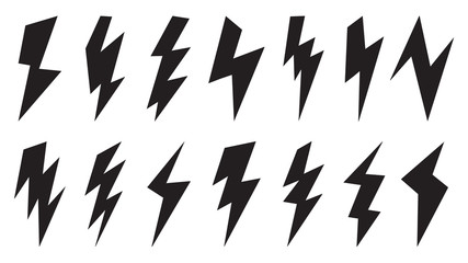 Thunder vector doodle set, Storm symbol, lightning icon design for logo and pattern background.