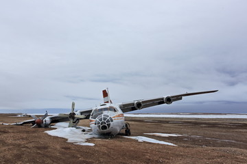 Abandoned crashed plane – aerial view - 299262305