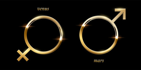 Golden male and female symbol vector illustration