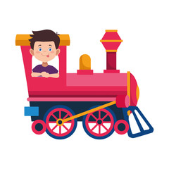 happy boy in a train icon, colorful design