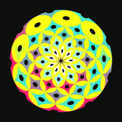 retro diamond circles mandala multicolor pop black