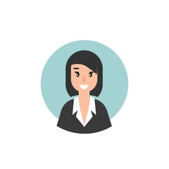 Woman attorney avatar in circle. flat vector illustration on blue background.