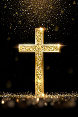 Gold prayer cross realistic vector illustration
