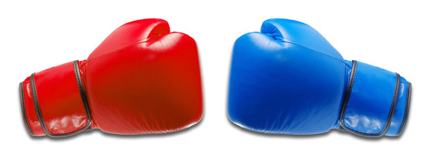 red and blue boxing gloves competition with shadow