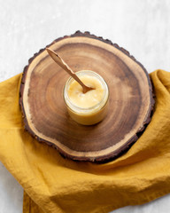 Vegan coconut condensed milk in jar