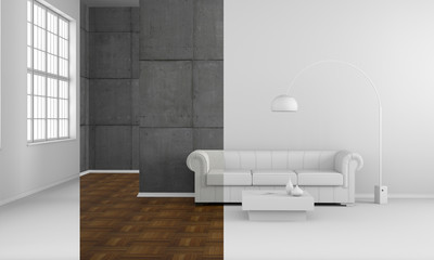 modern living room with sofa in AO look - Illustration