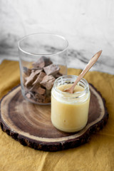 Vegan coconut condensed milk in jar