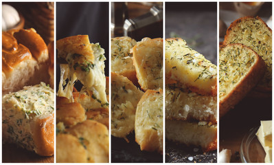 Collage of photos with tasty garlic bread