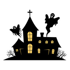 Haunted House vector sign with creepy house and shosts