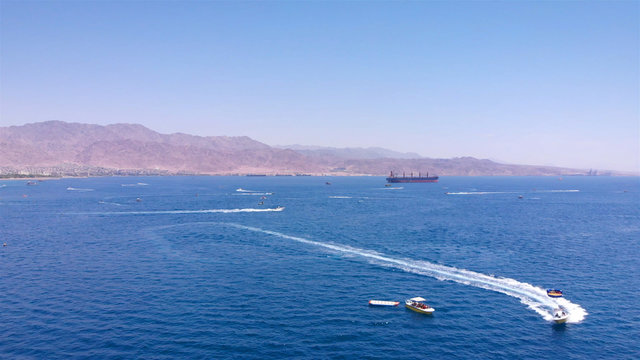 Drone Image over the red sea With Large gas Tanker Ship 