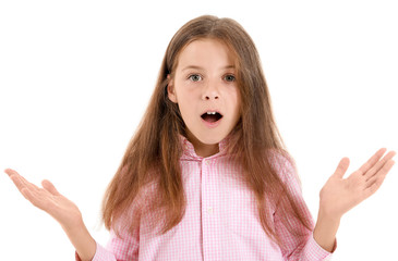 Surprised little girl on white background