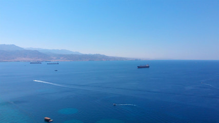 Drone Image over the red sea With Large gas Tanker Ship 