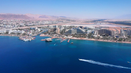 Aerial Image of Hotels Marina and boats in the desert Aerial, Eilat Israel