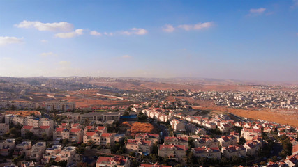 Drone Image over Judean Hills landscape With Israel and Palestine Towns