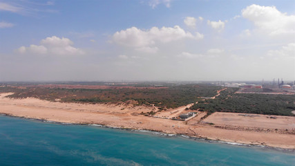 Aerial Image over Israel empty Coast in the Mediterranean sea  Drone view over Ashdod shoreline in Mediterranean sea, Israel   