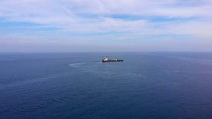 Drone Image of Cargo Tanker Sailing in Mediterranean Sea   Aerial view of Container Ship in Mediterranean water
