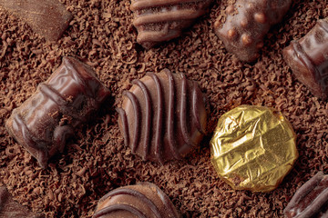 Chocolate candies in chocolate chips.