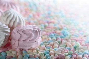 Close up of various marshmallows  .