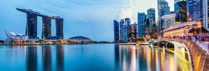 Foto op Plexiglas Panorama stadsgezicht zonsondergang van Singapore © Ugur