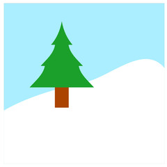 Pine tree on a hill covered with snow and blue sky in background, Symbol and concept of Christmas and winter
