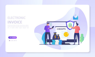 Electronic Invoice concept, digital bill for online transactions system, Suitable for web landing page, ui, mobile app, banner template. Vector Illustration. 