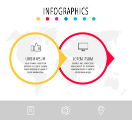 Vector infographic flat template. Circles with arrow for two diagrams, graph, flowchart, timeline, marketing, presentation. Business concept with 2 labels