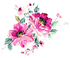 Flowers watercolor illustration.Manual composition.Big Set watercolor elements. - 299269958
