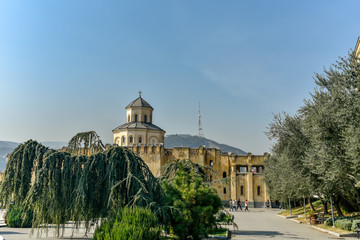 Around view of The Holy Trinity Cathedral of Tbilisi (Sameba) and buildings in old Tbilisi