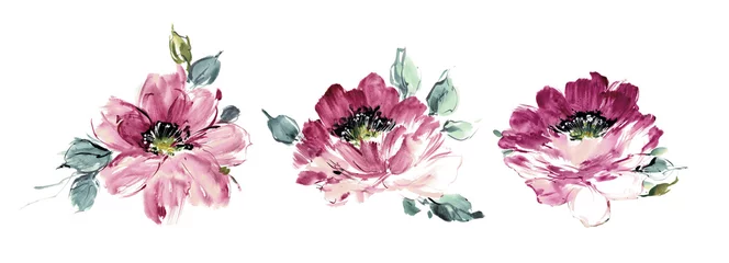 Behang Flowers watercolor illustration.Manual composition.Big Set watercolor elements. © lin